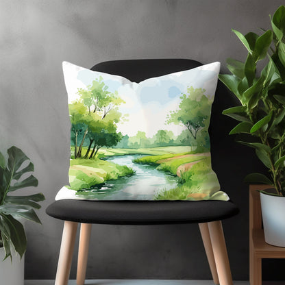 Landscape Pillow Cover, Countryside Bedroom Throw Pillow Case, Panorama View Living Room Decoration, Scenery Home Decor