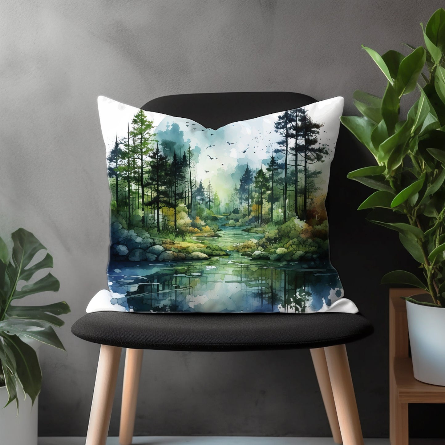 Mountain View Pillow Cover, Countryside Bedroom Throw Pillow Case, Artistic Nature Living Room Decoration, Forest Scene Home Decor