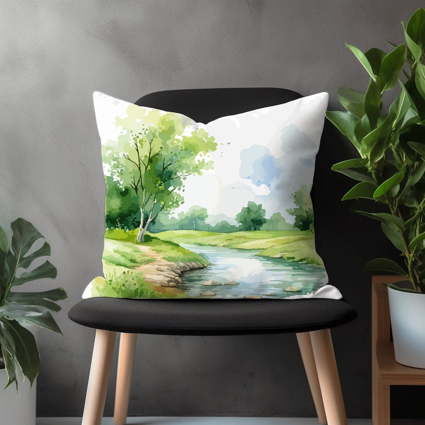 Mountain View Pillow Cover, Countryside Bedroom Throw Pillow Case, Artistic Nature Living Room Decoration, Forest Scene Home Decor