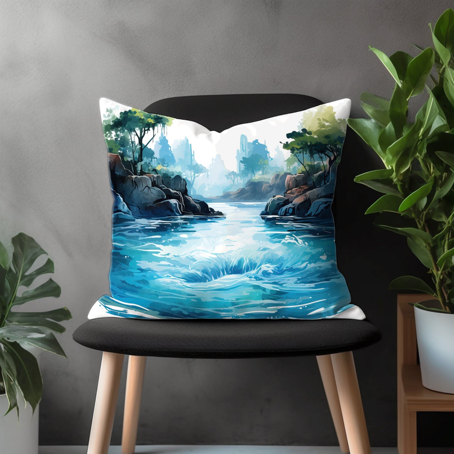 Mountain View Pillow Cover, Countryside Bedroom Throw Pillow Case, Artistic Nature Living Room Decoration, Forest Scene Home Decor