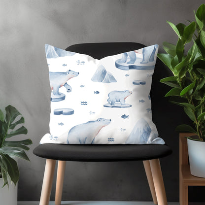 Polar Bear Pillow Cover, Arctic Theme Bedroom Euro Pillow Sham Case, Sea Ice Living Room Decor, Ice Bear Home Decoration