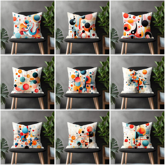 Abstract Circle Pillow Cover, Multicolor Geometric Bedroom Throw Pillow Case, Mid Century Modern Boho Home Decoration