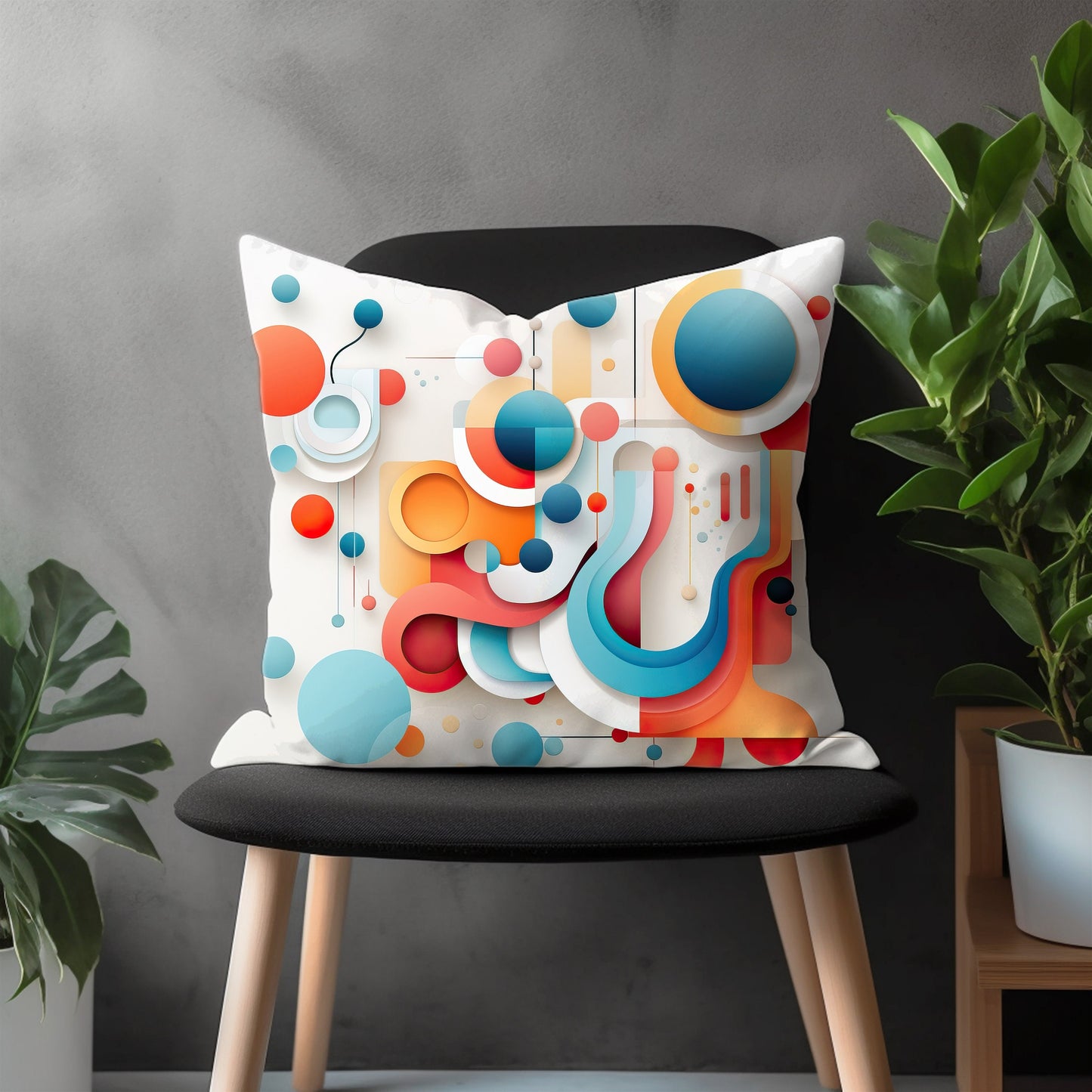 Abstract Circle Pillow Cover, Multicolor Geometric Bedroom Throw Pillow Case, Mid Century Modern Boho Home Decoration