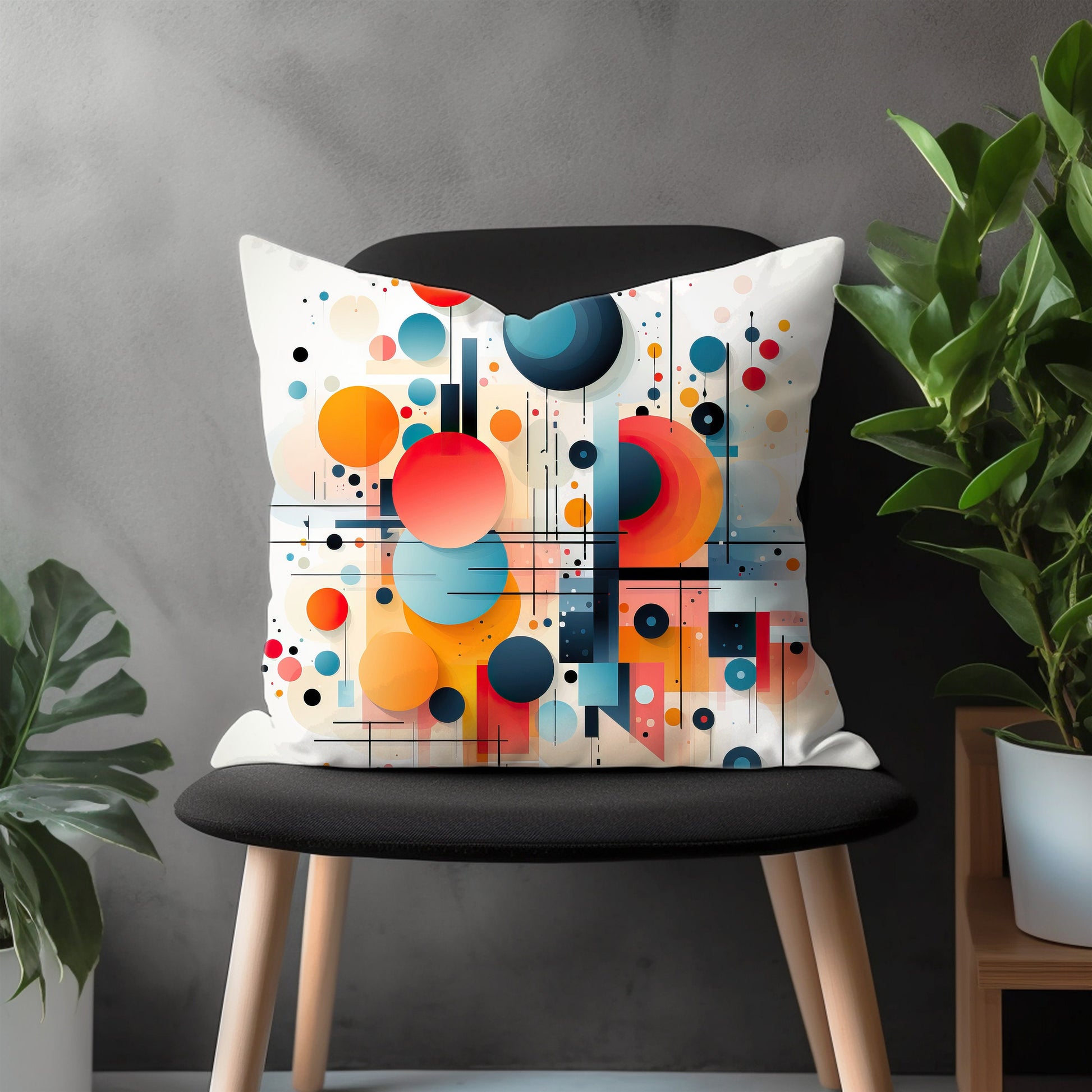 Abstract Circle Pillow Cover, Multicolor Geometric Bedroom Throw Pillow Case, Mid Century Modern Boho Home Decoration