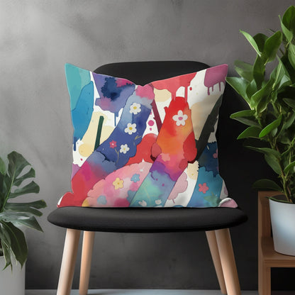 Artistic Abstract Pillow Cover, Rainbow Throw Couch Pillow Case, Colorful Geometric Living Room Decoration, Custom Size Pillow Case