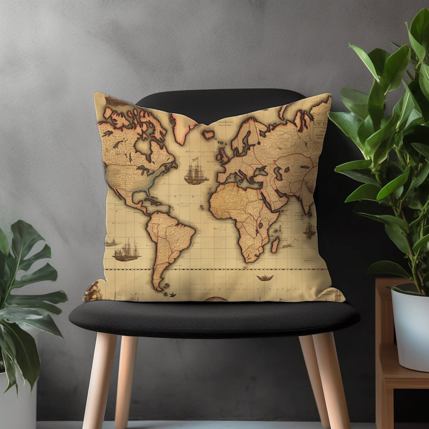 Compass Pillow Cover, Atlas Bedroom Throw Pillow Case, Map Pattern Living Room Decoration, Nautical Home Decor, Any Size Pillow Cover