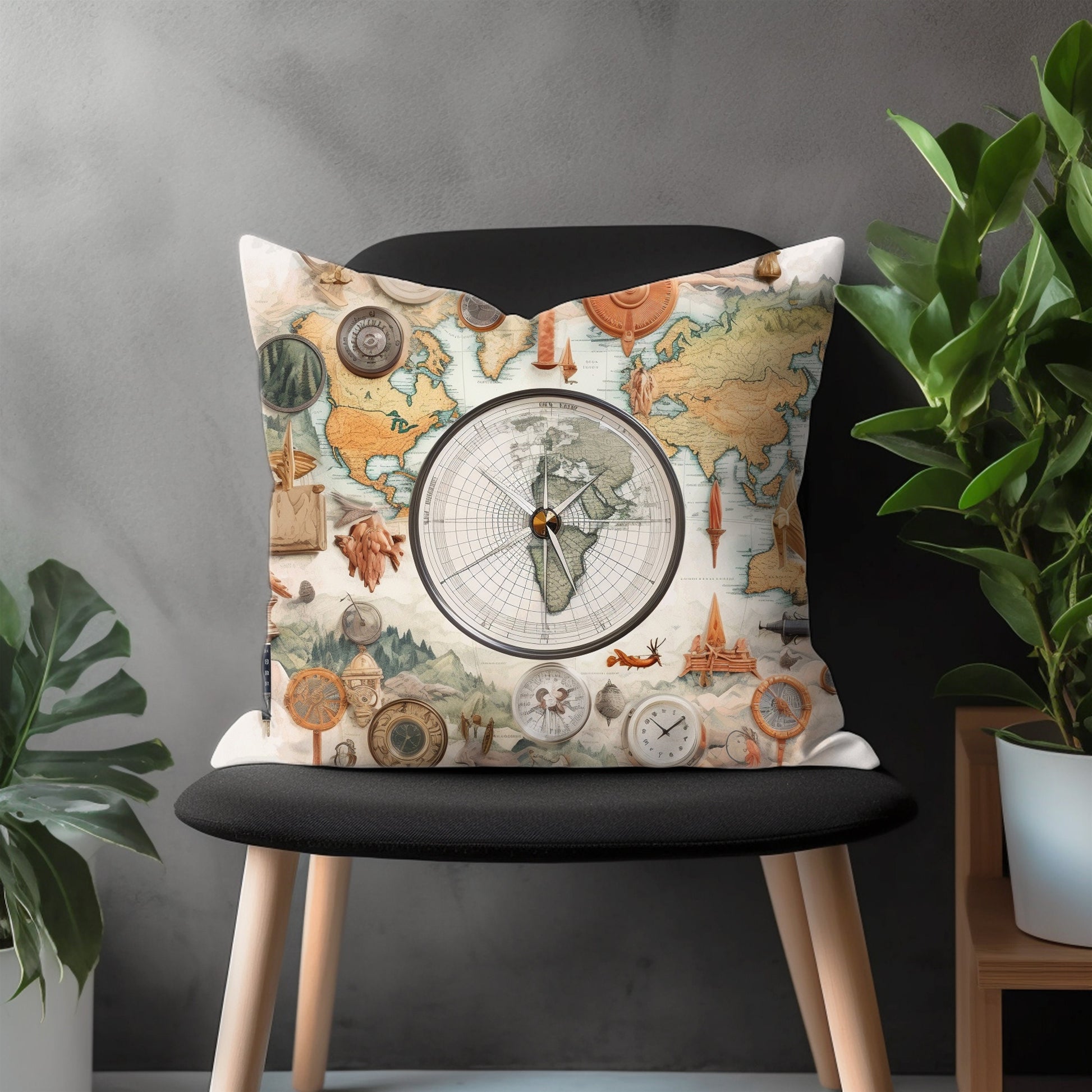 Compass Pillow Cover, Atlas Bedroom Throw Pillow Case, Map Pattern Living Room Decoration, Nautical Home Decor, Any Size Pillow Cover