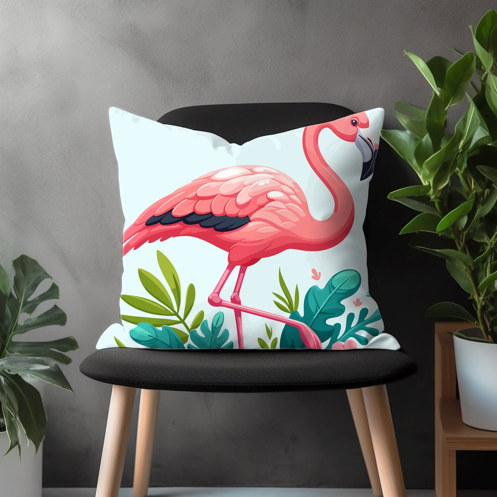 Flamingo Pillow Cover, Long Legged Tropical Bird Bedroom Throw Pillow Case, Exotic Bird Home Decor, Any Size Pillow Cover