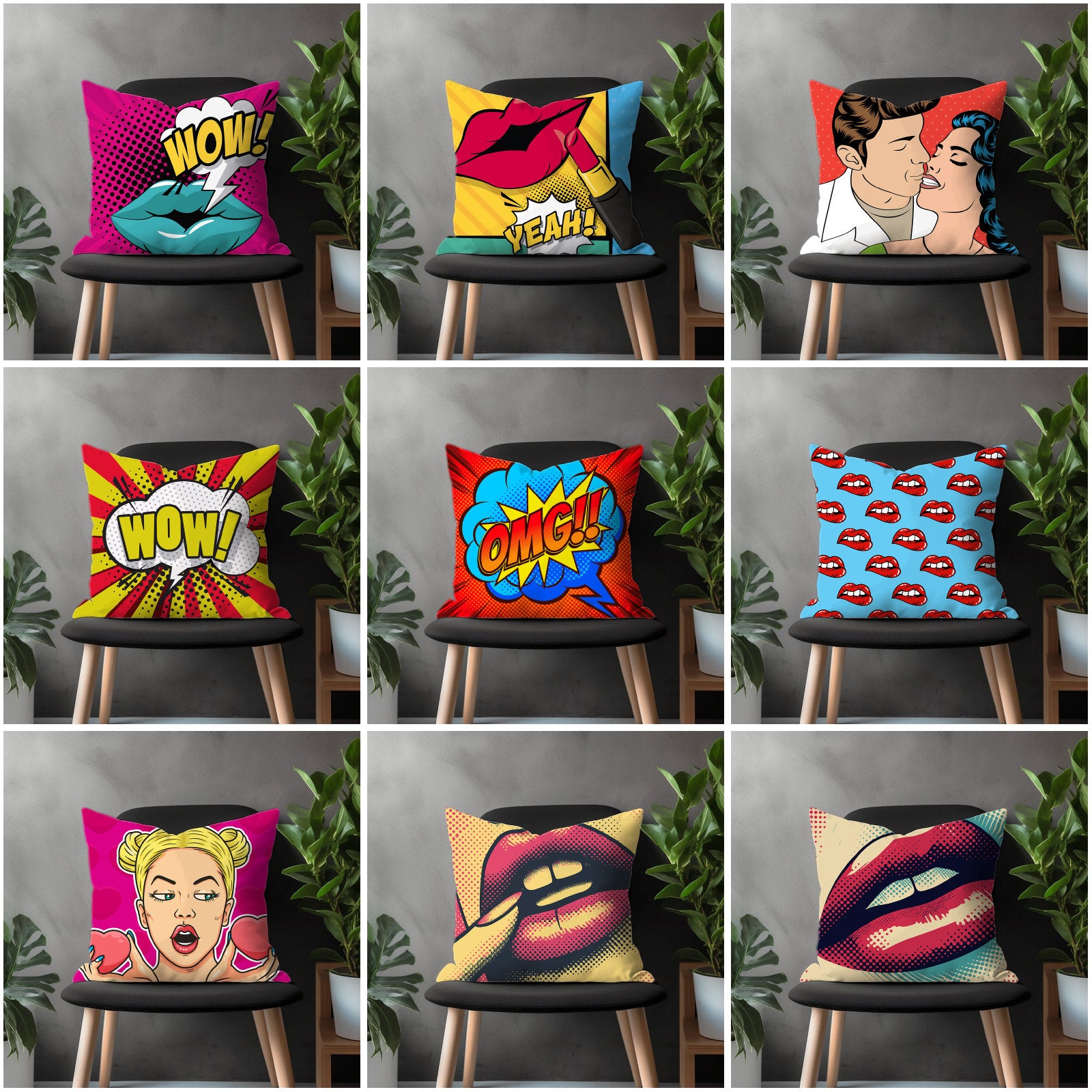 Omg Pillow Cover, Wow Pop Art Bedroom Throw Pillow Case, Funky Living Room Home Decor, Vibrant Colors Custom Made Pillow Cover