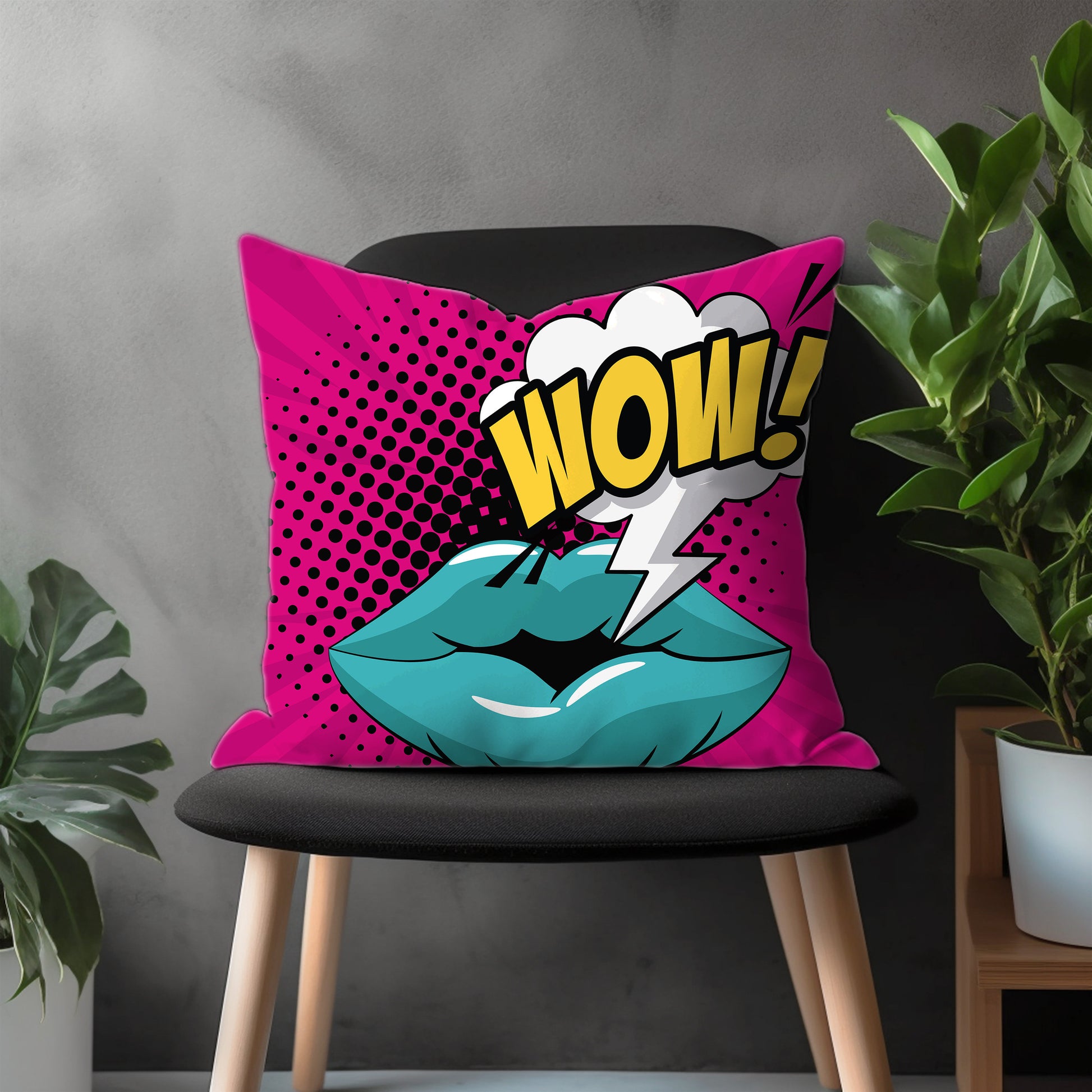 Omg Pillow Cover, Wow Pop Art Bedroom Throw Pillow Case, Funky Living Room Home Decor, Vibrant Colors Custom Made Pillow Cover