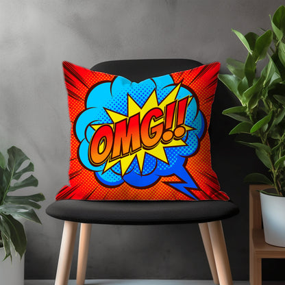 Omg Pillow Cover, Wow Pop Art Bedroom Throw Pillow Case, Funky Living Room Home Decor, Vibrant Colors Custom Made Pillow Cover