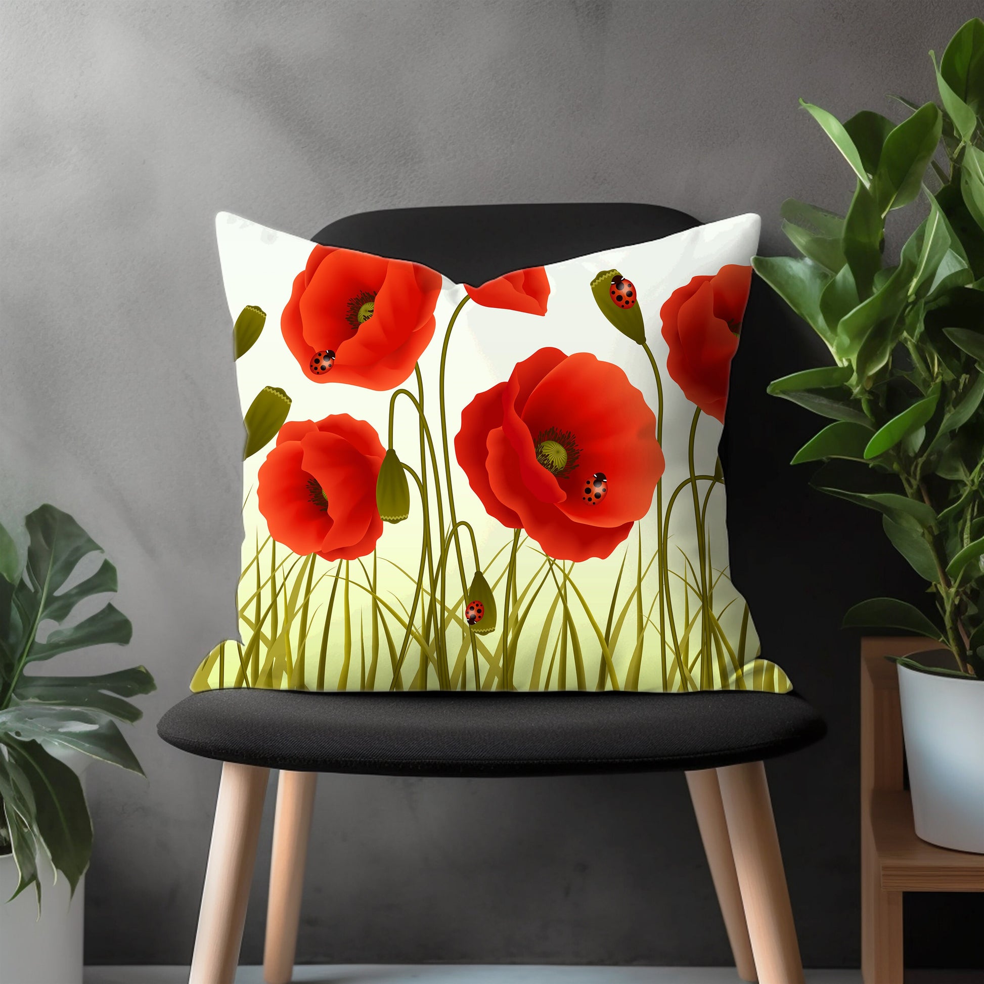 Red Poppy Wildflower Pillow Cover, Botanical Illustration Euro Sham Pillow Case, Garden Plant Bedroom Throw Pillow Case