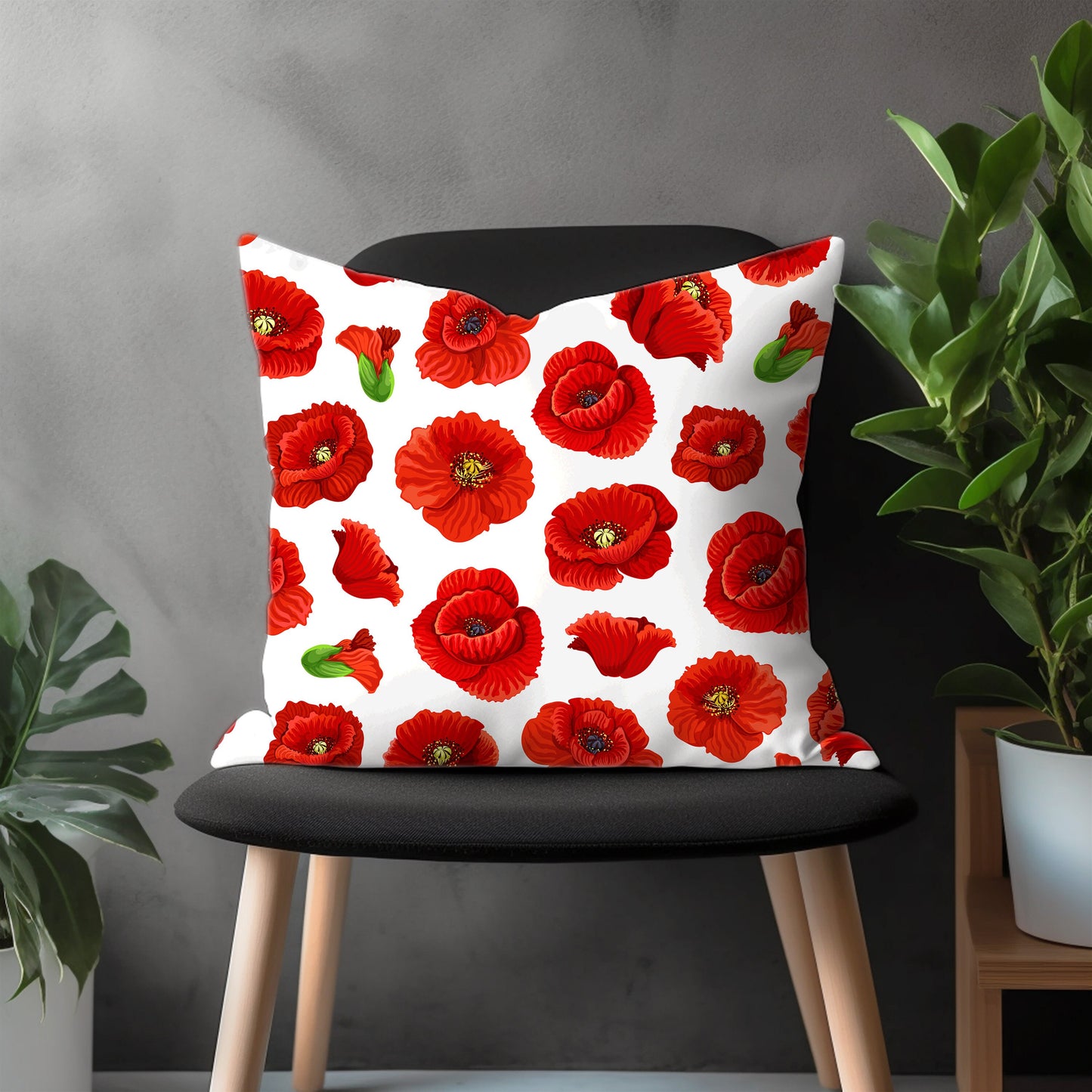 Red Poppy Wildflower Pillow Cover, Botanical Illustration Euro Sham Pillow Case, Garden Plant Bedroom Throw Pillow Case