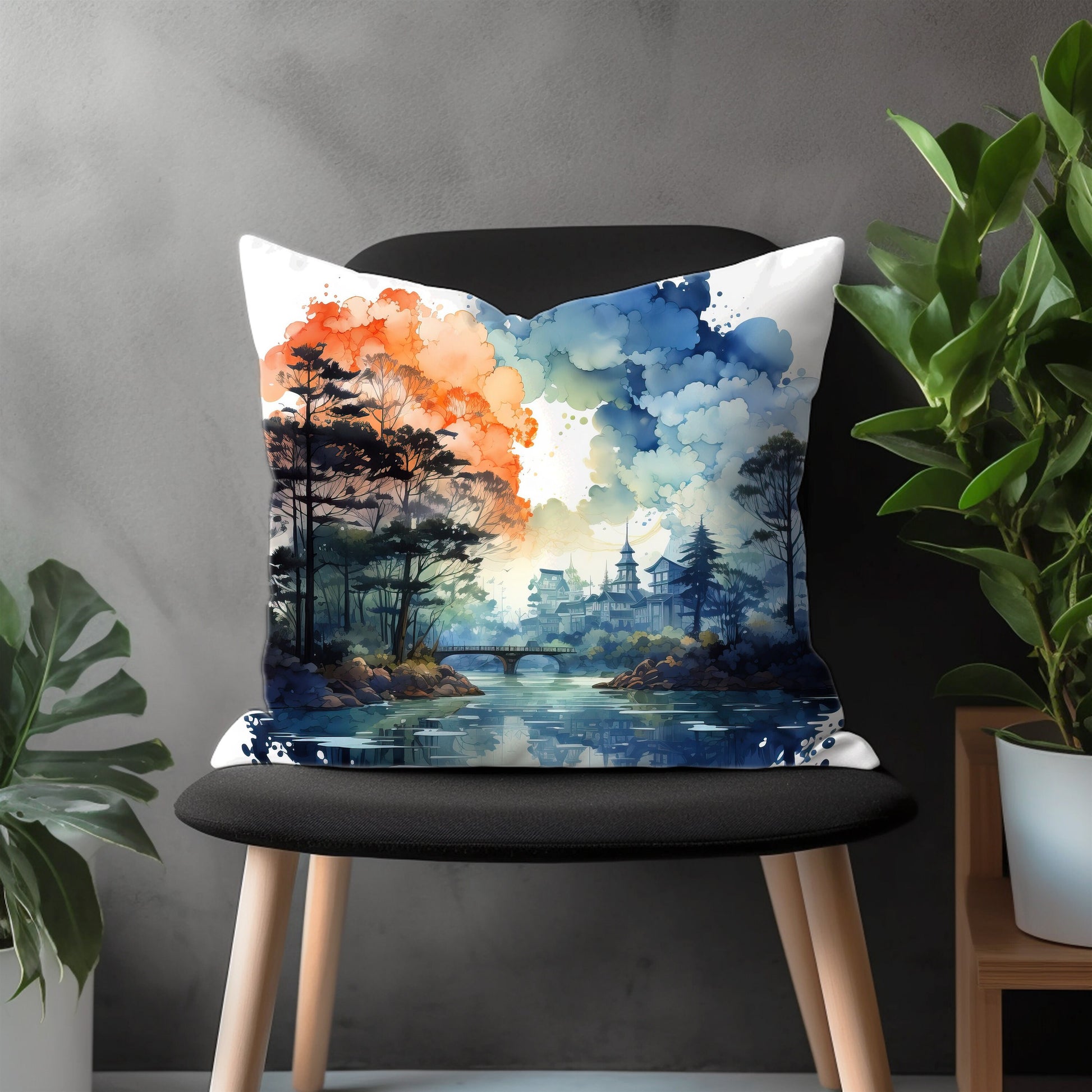 Landscape Pillow Cover, Countryside Bedroom Throw Pillow Case, Panorama View Living Room Decoration, Scenery Home Decor