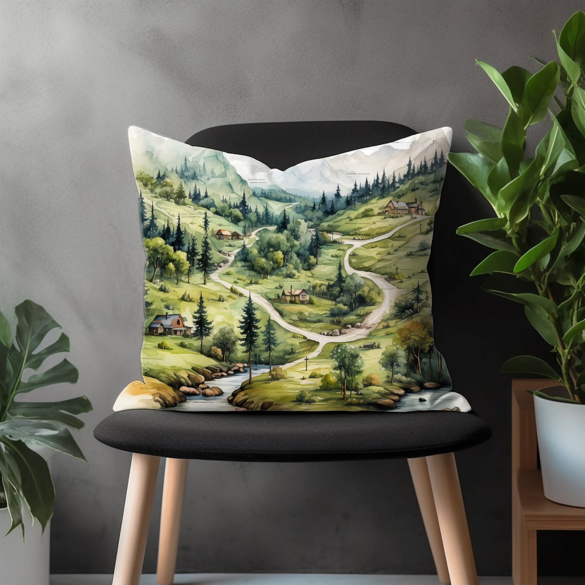 Landscape Pillow Cover, Countryside Bedroom Throw Pillow Case, Panorama View Living Room Decoration, Scenery Home Decor