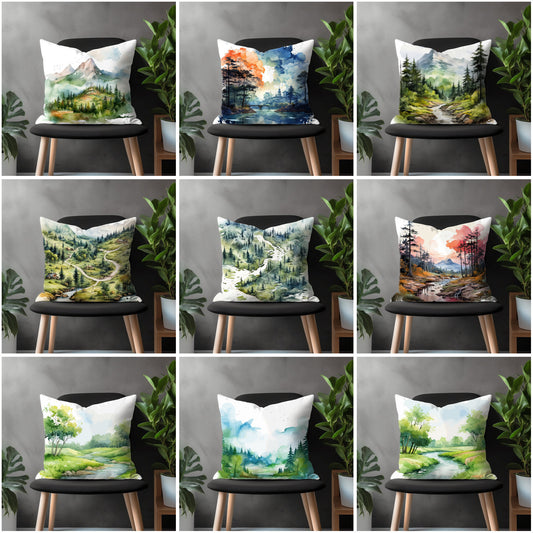 Landscape Pillow Cover, Countryside Bedroom Throw Pillow Case, Panorama View Living Room Decoration, Scenery Home Decor