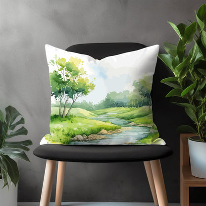 Landscape Pillow Cover, Countryside Bedroom Throw Pillow Case, Panorama View Living Room Decoration, Scenery Home Decor