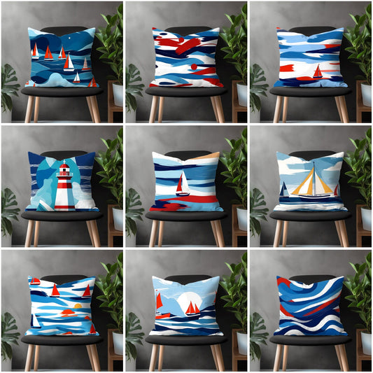 Oceanic Pillow Cover, Aquatic Euro Pillow Sham Case, Marine Bedroom Throw Pillow Case, Sailor Living Room Couch Pillow Cover