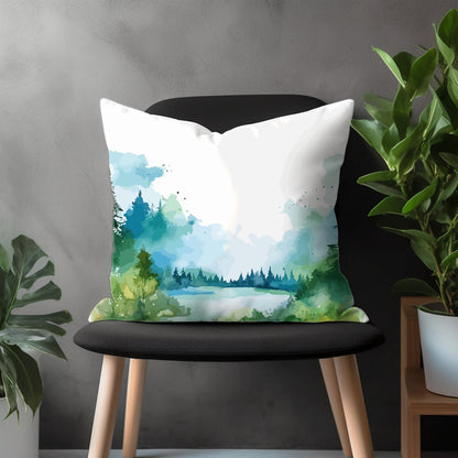 Mountain View Pillow Cover, Countryside Bedroom Throw Pillow Case, Artistic Nature Living Room Decoration, Forest Scene Home Decor