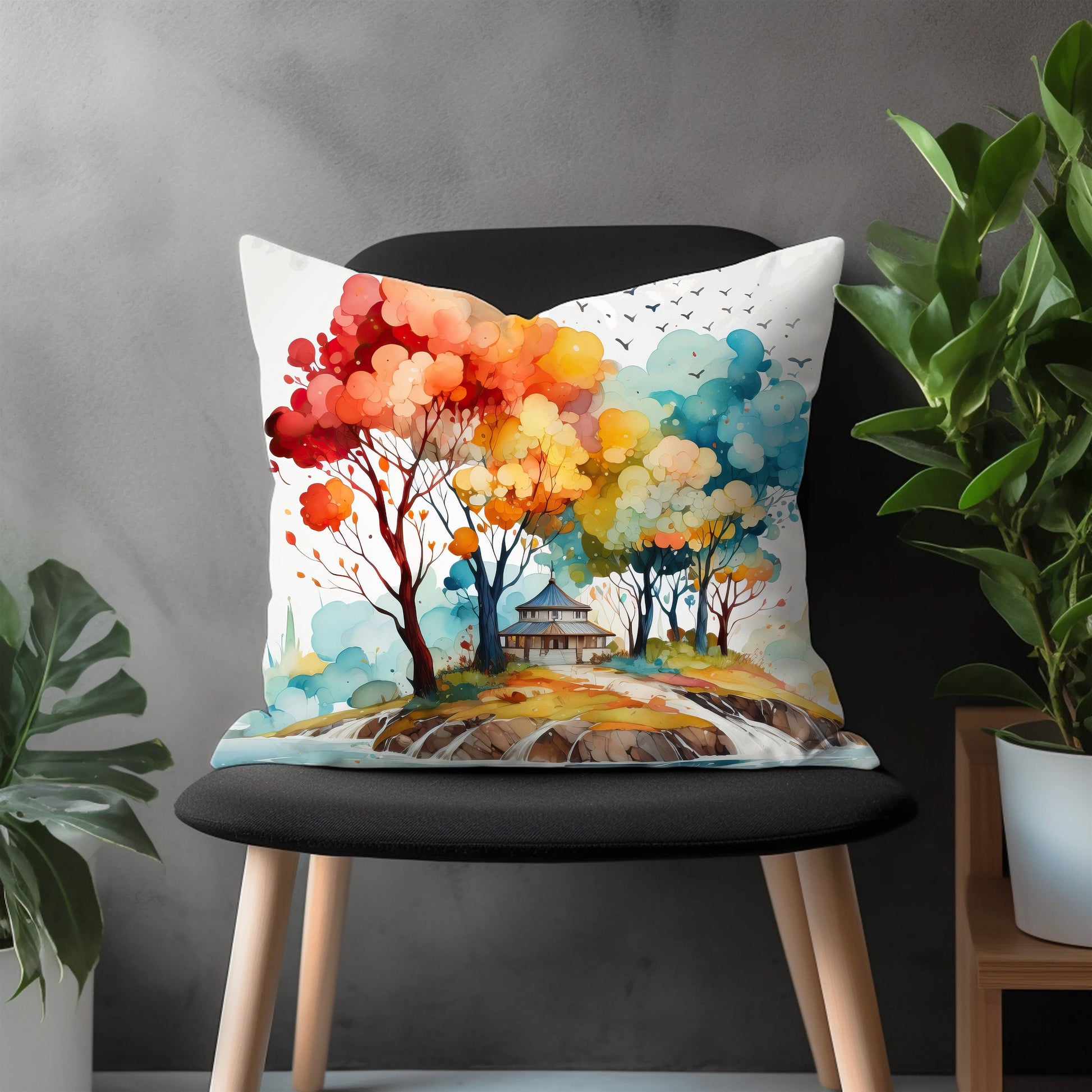 Mountain View Pillow Cover, Countryside Bedroom Throw Pillow Case, Artistic Nature Living Room Decoration, Forest Scene Home Decor