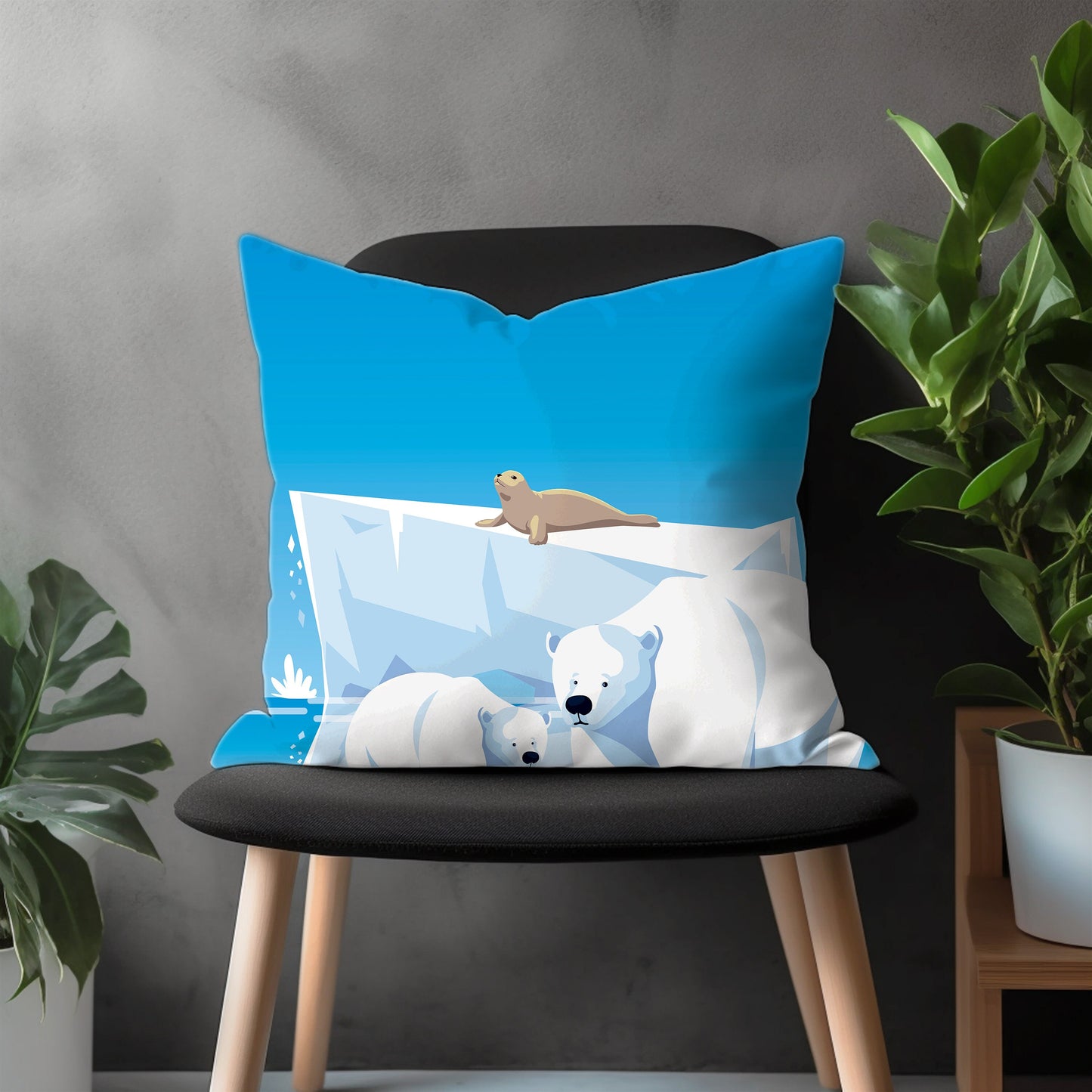 Polar Bear Pillow Cover, Arctic Theme Bedroom Euro Pillow Sham Case, Sea Ice Living Room Decor, Ice Bear Home Decoration