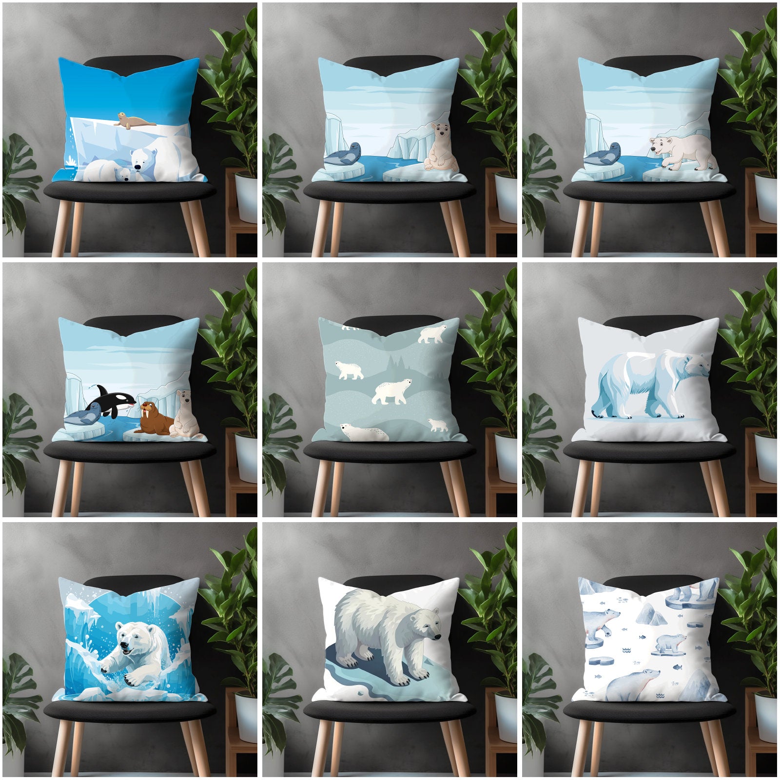 Polar Bear Pillow Cover, Arctic Theme Bedroom Euro Pillow Sham Case, Sea Ice Living Room Decor, Ice Bear Home Decoration