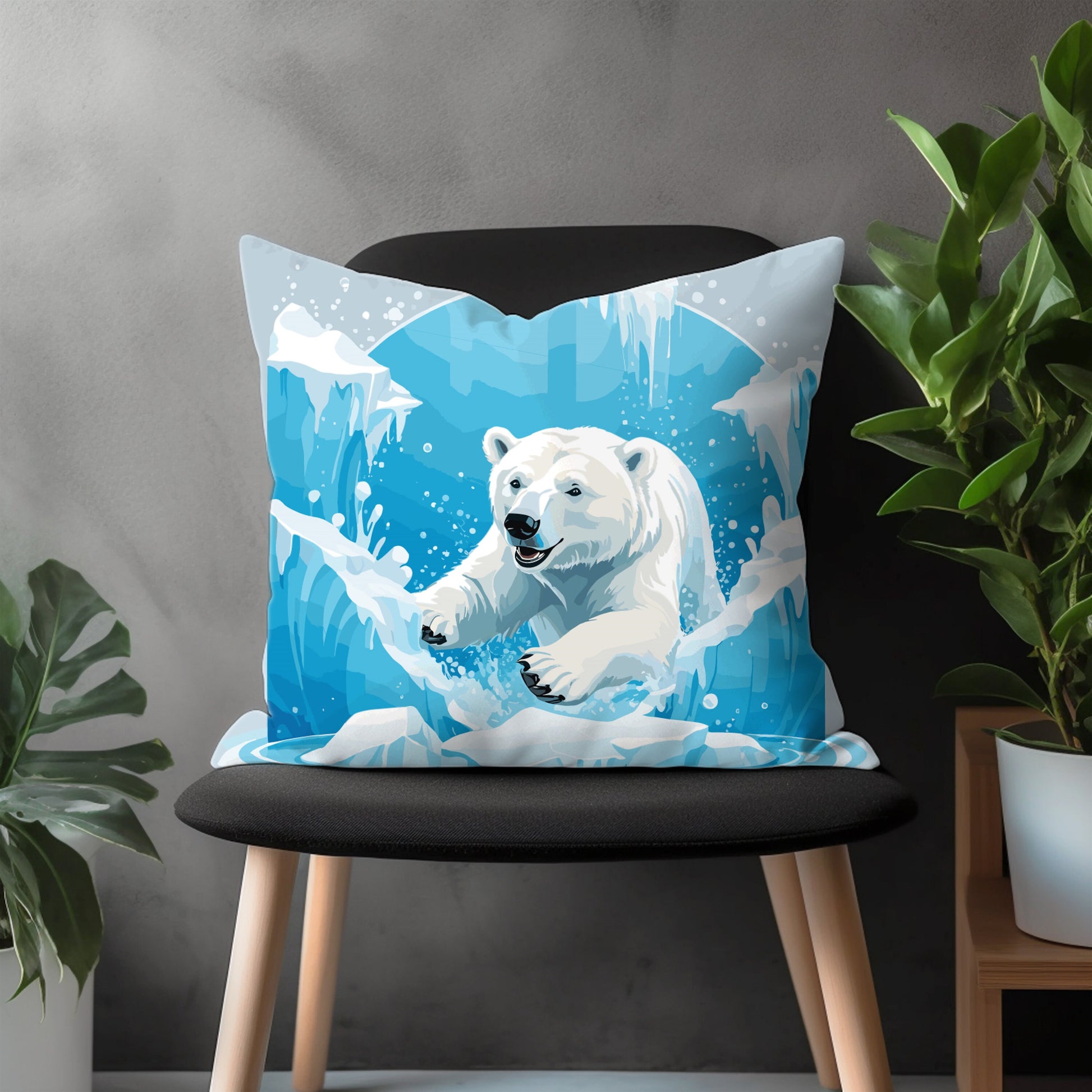 Polar Bear Pillow Cover, Arctic Theme Bedroom Euro Pillow Sham Case, Sea Ice Living Room Decor, Ice Bear Home Decoration