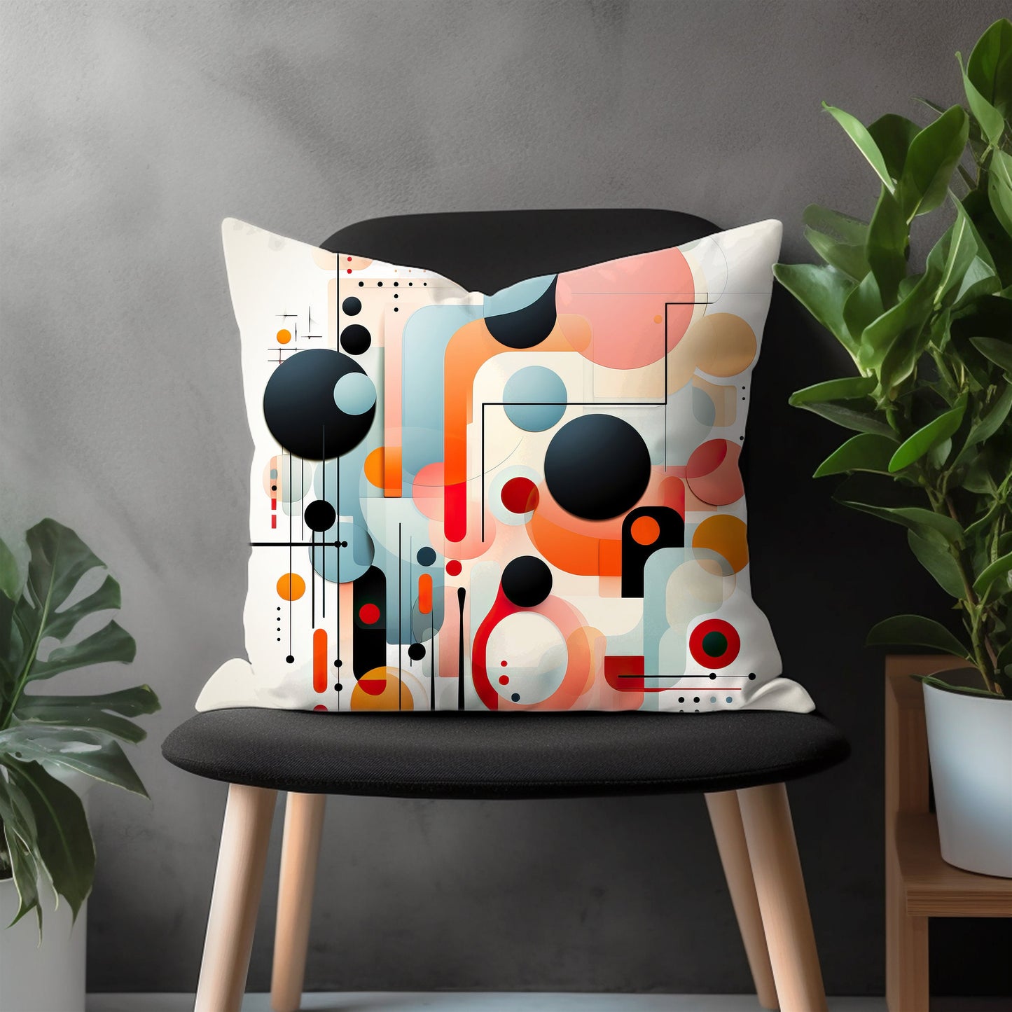 Abstract Circle Pillow Cover, Multicolor Geometric Bedroom Throw Pillow Case, Mid Century Modern Boho Home Decoration