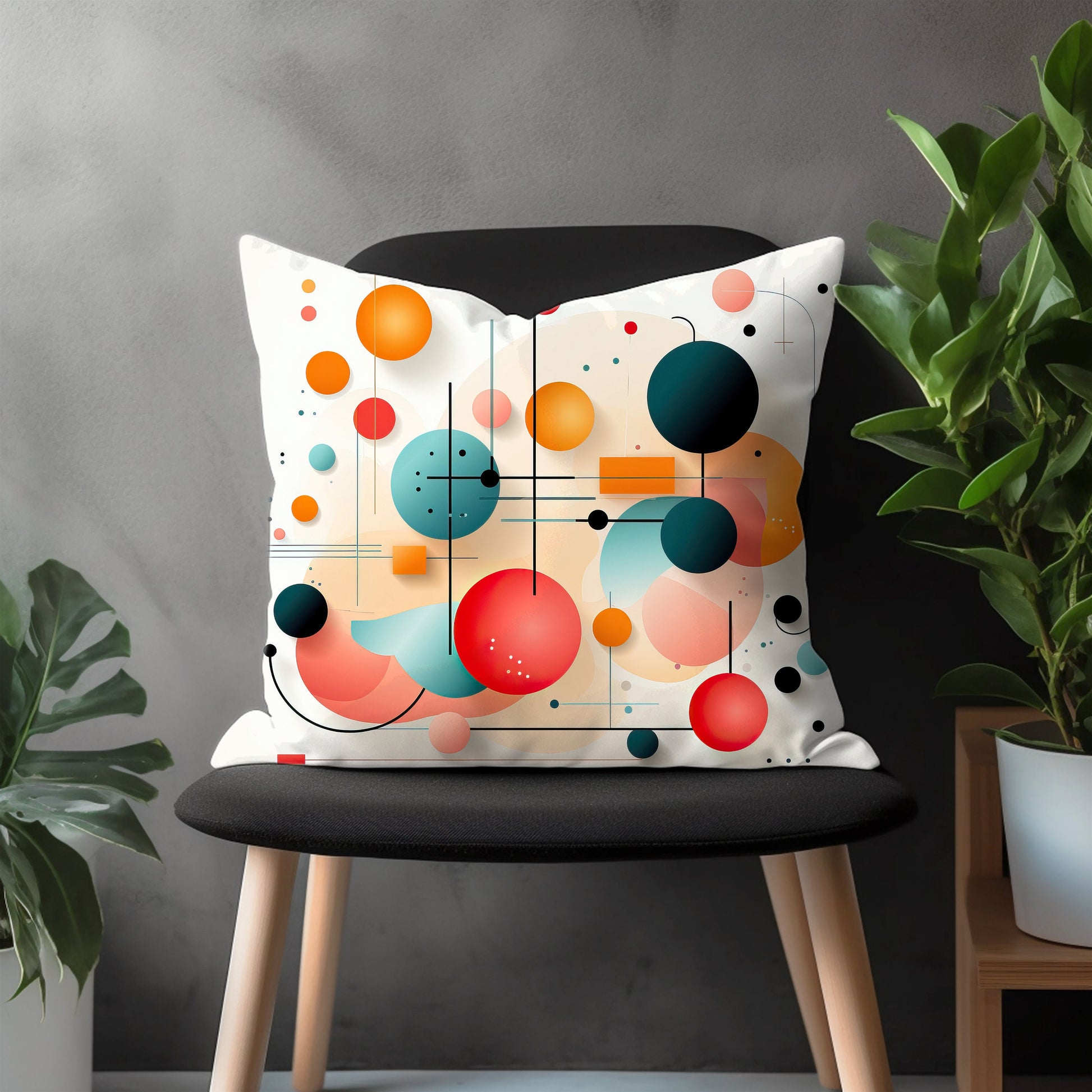 Abstract Circle Pillow Cover, Multicolor Geometric Bedroom Throw Pillow Case, Mid Century Modern Boho Home Decoration