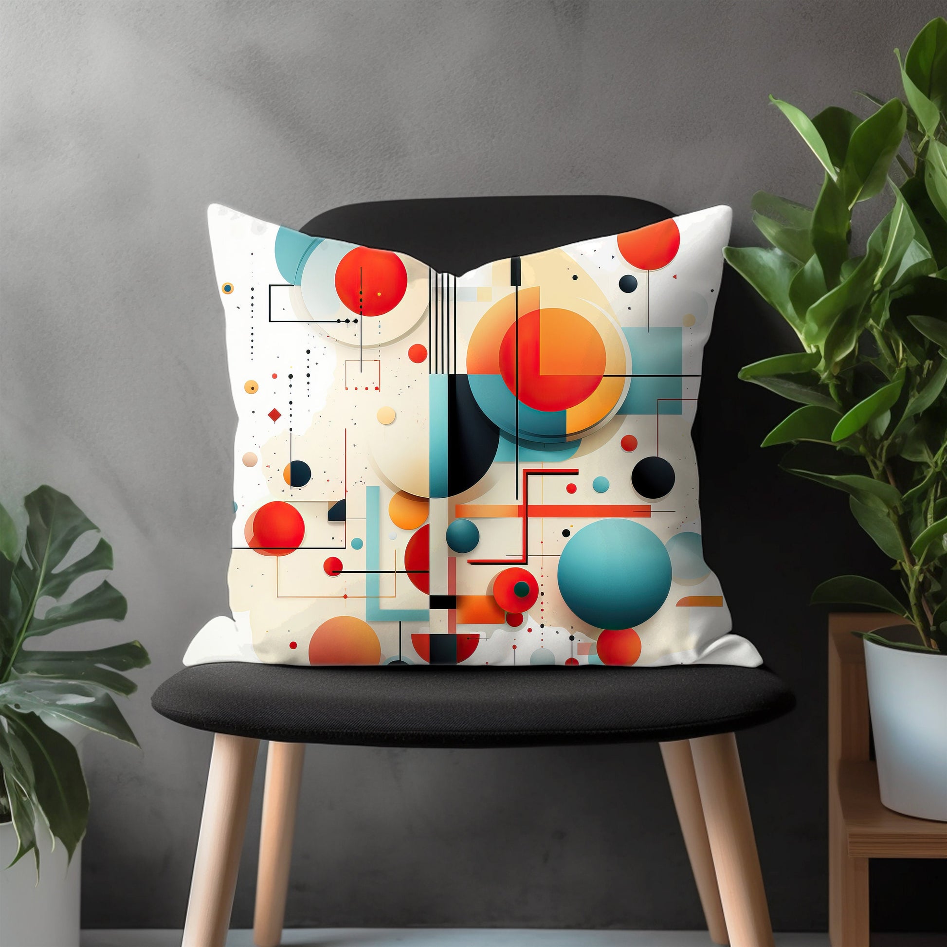 Abstract Circle Pillow Cover, Multicolor Geometric Bedroom Throw Pillow Case, Mid Century Modern Boho Home Decoration