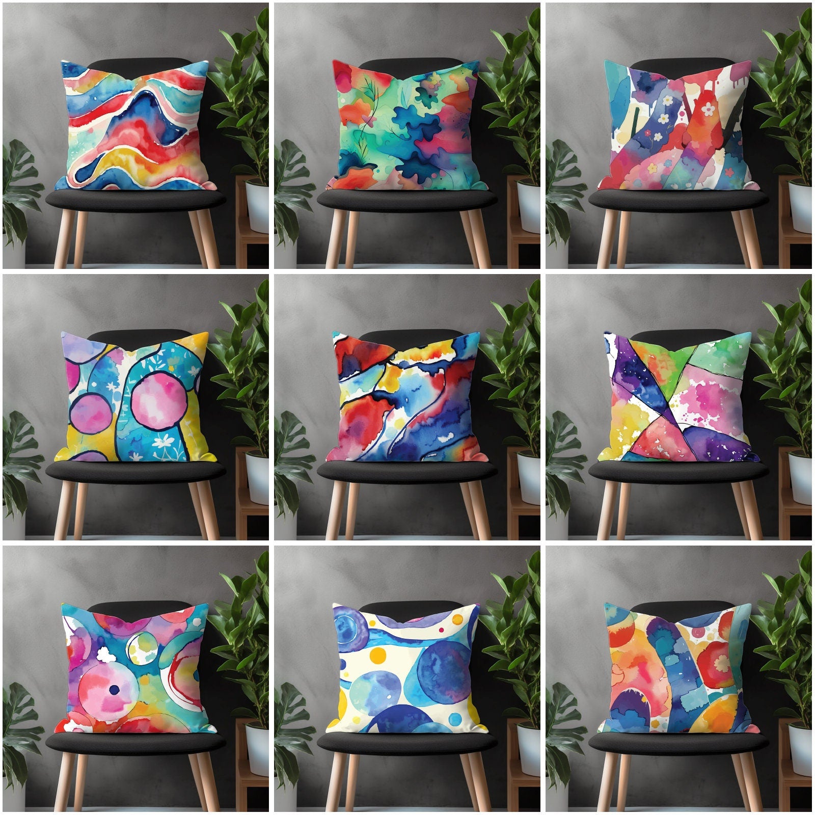 Artistic Abstract Pillow Cover, Rainbow Throw Couch Pillow Case, Colorful Geometric Living Room Decoration, Custom Size Pillow Case