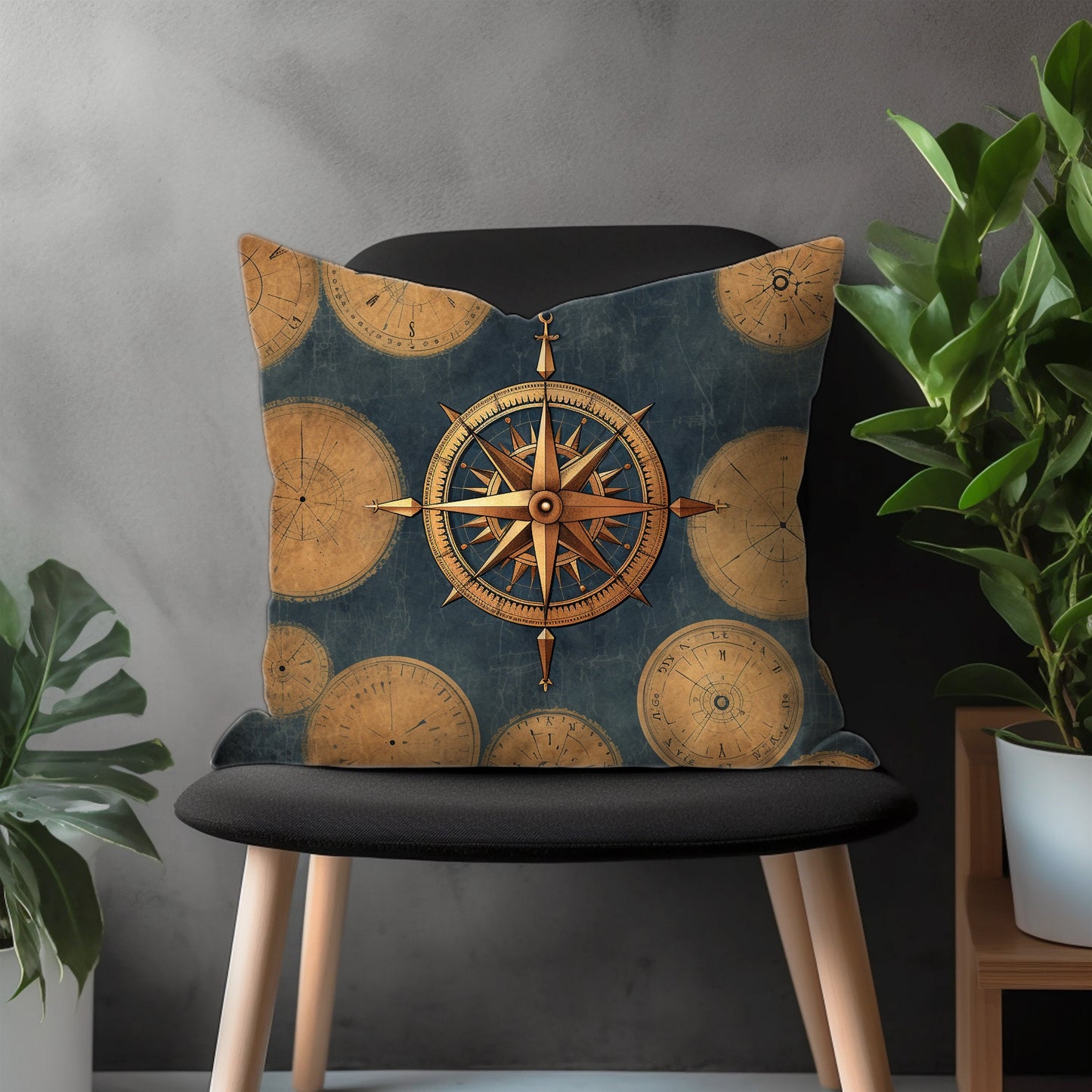 Compass Pillow Cover, Atlas Bedroom Throw Pillow Case, Map Pattern Living Room Decoration, Nautical Home Decor, Any Size Pillow Cover