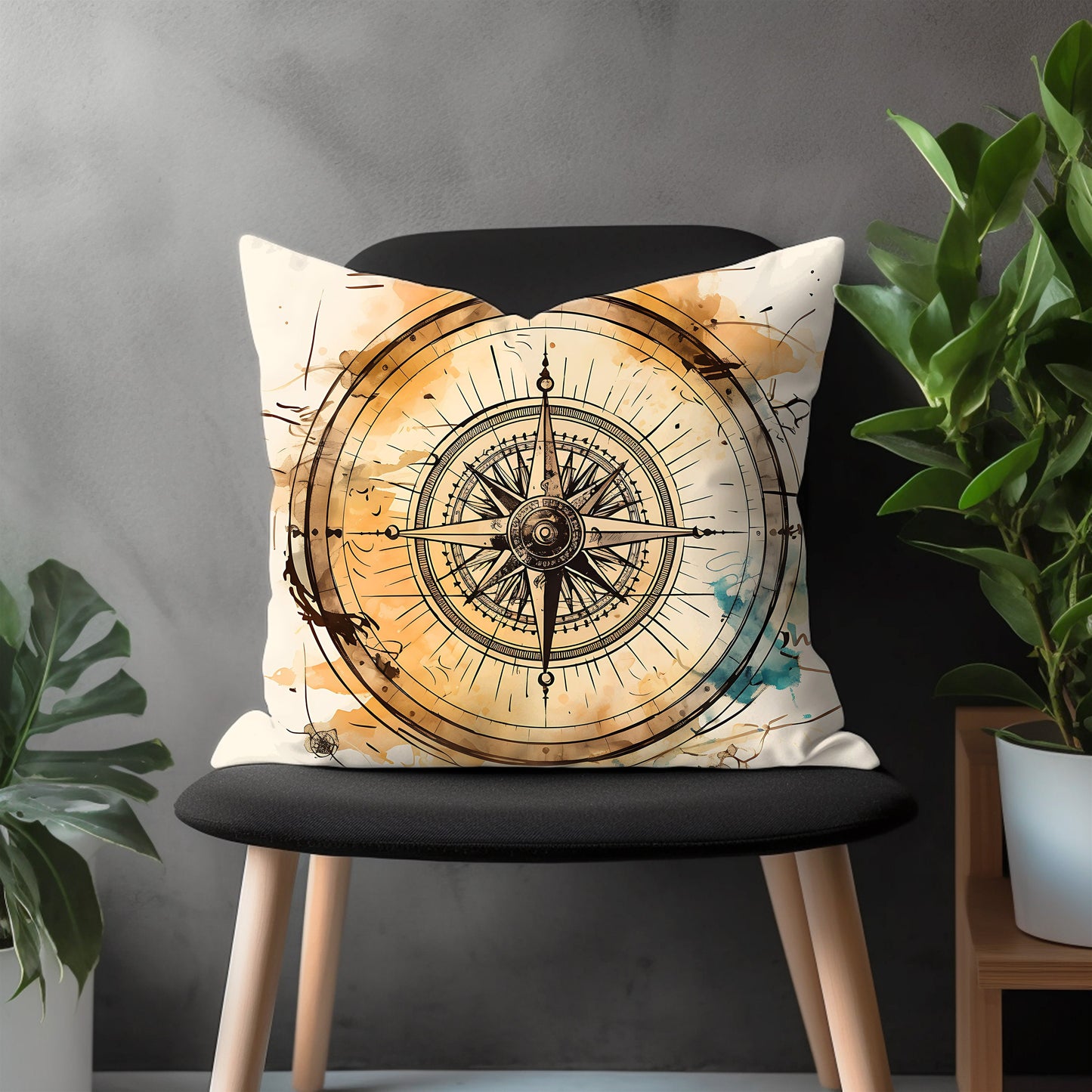 Compass Pillow Cover, Atlas Bedroom Throw Pillow Case, Map Pattern Living Room Decoration, Nautical Home Decor, Any Size Pillow Cover