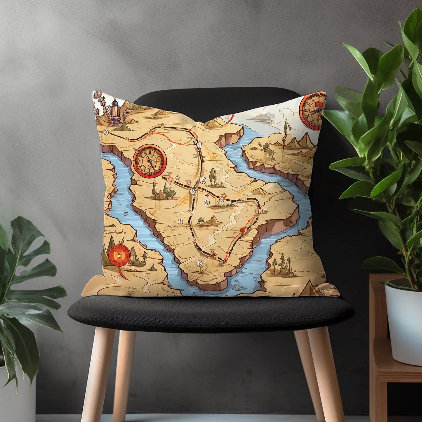 Compass Pillow Cover, Atlas Bedroom Throw Pillow Case, Map Pattern Living Room Decoration, Nautical Home Decor, Any Size Pillow Cover