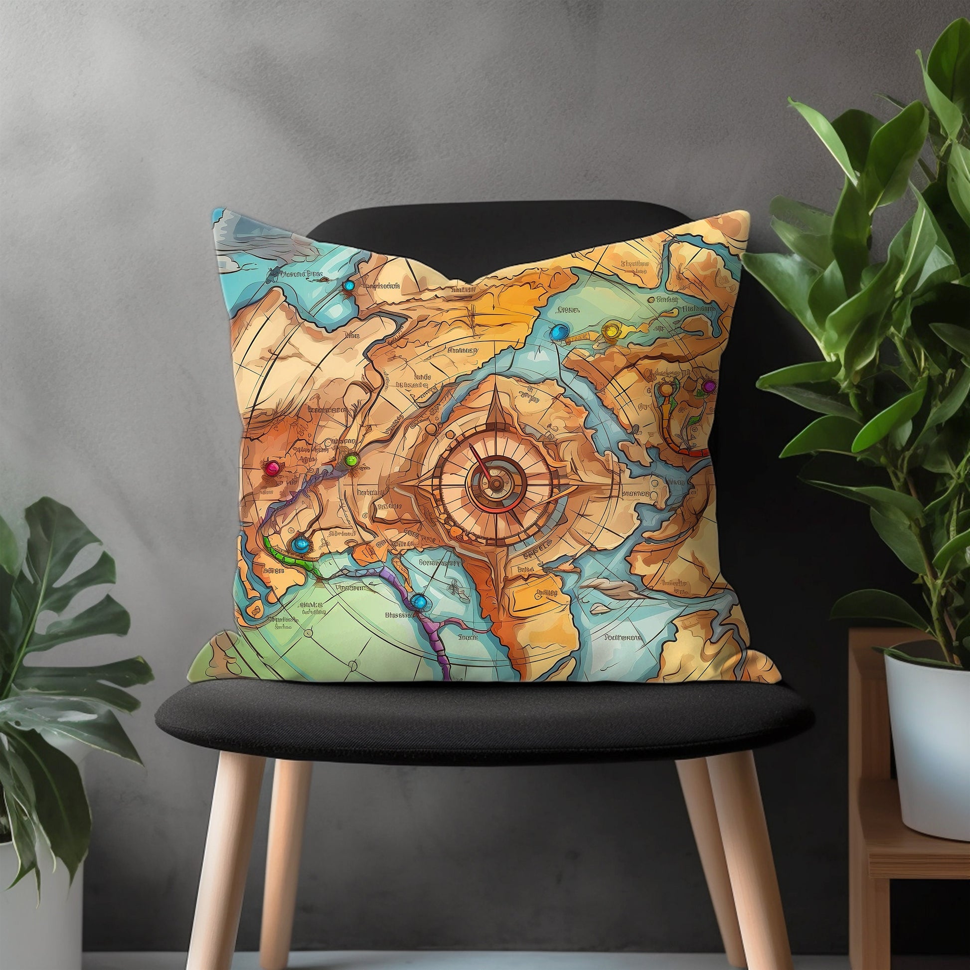 Compass Pillow Cover, Atlas Bedroom Throw Pillow Case, Map Pattern Living Room Decoration, Nautical Home Decor, Any Size Pillow Cover