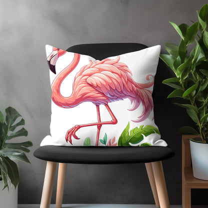 Flamingo Pillow Cover, Long Legged Tropical Bird Bedroom Throw Pillow Case, Exotic Bird Home Decor, Any Size Pillow Cover