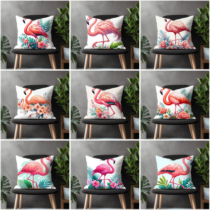 Flamingo Pillow Cover, Long Legged Tropical Bird Bedroom Throw Pillow Case, Exotic Bird Home Decor, Any Size Pillow Cover