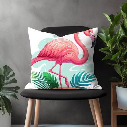 Flamingo Pillow Cover, Long Legged Tropical Bird Bedroom Throw Pillow Case, Exotic Bird Home Decor, Any Size Pillow Cover