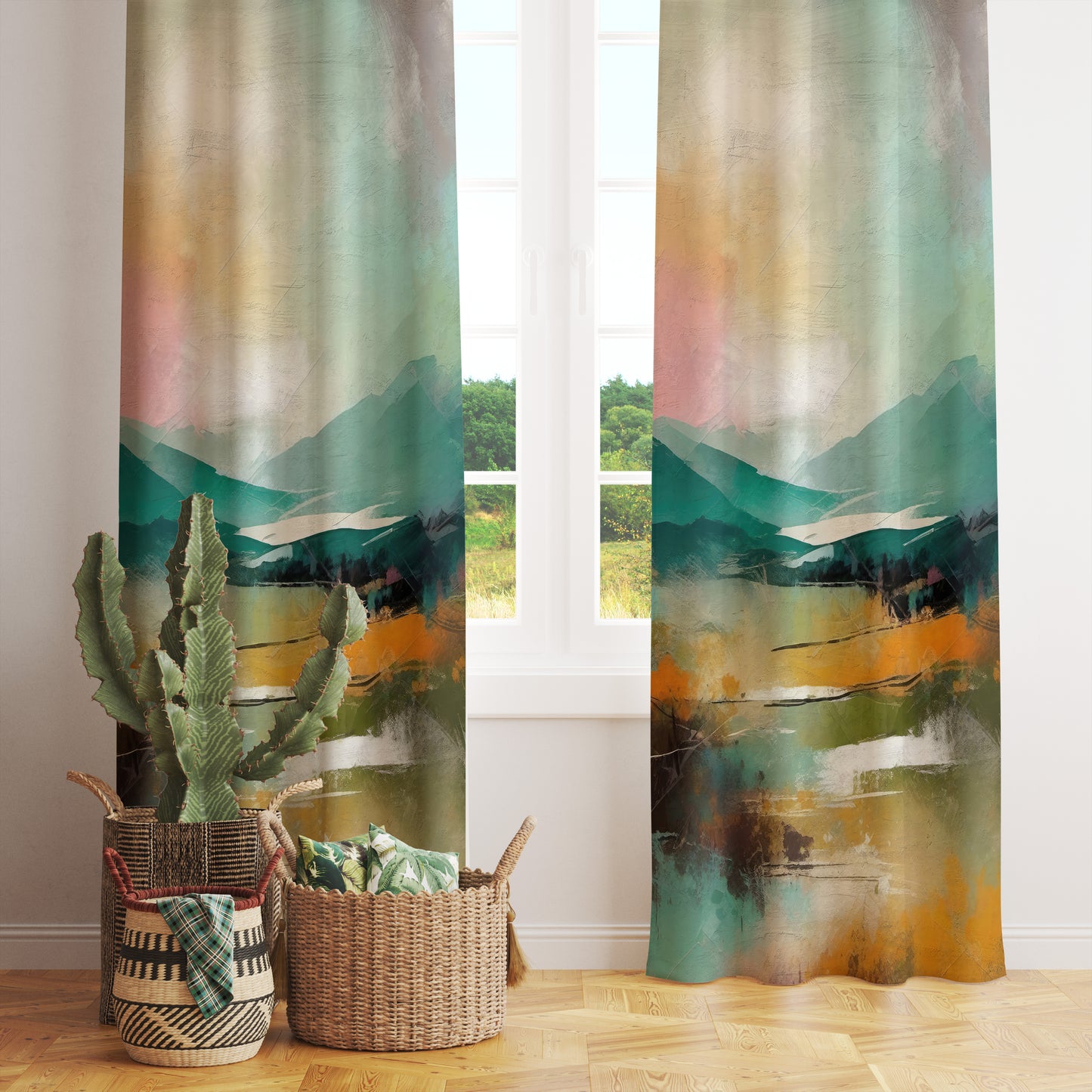 Modern Minimalist Landscape Mountain View Curtains