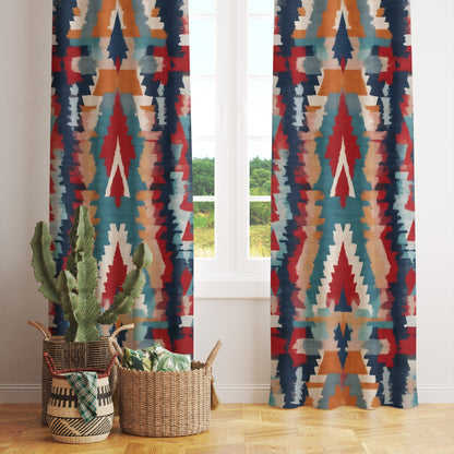 Turkish Kilim Rug Pattern Paintbrush Aztec Curtains