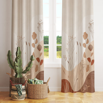 Terracotta Floral Modern Eyelet Curtains