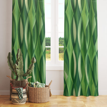 Green Botanical Printed Curtains Leafy Greens Window Panels