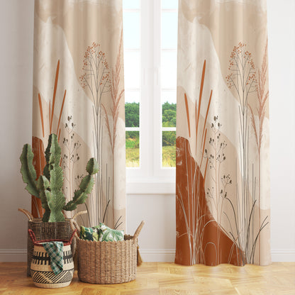 Terracotta Floral Modern Eyelet Curtains