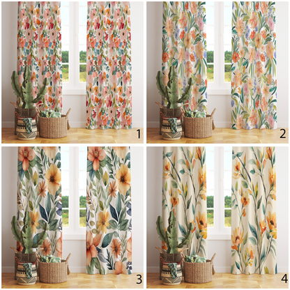 Blossom Leaves Watercolor Bloom Spring Floral Curtains