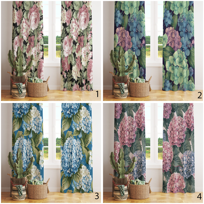 Blue Blossom Curtains Botanical Flower Grommet Drapes