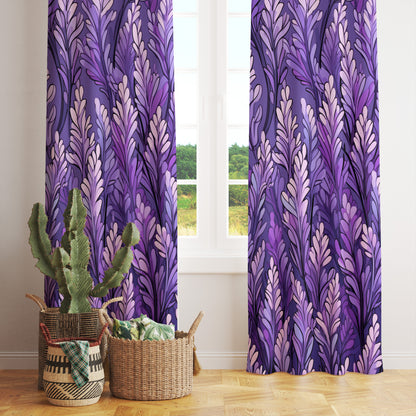 Floral Lavender Curtains Purple Leaves Zigzag Drape