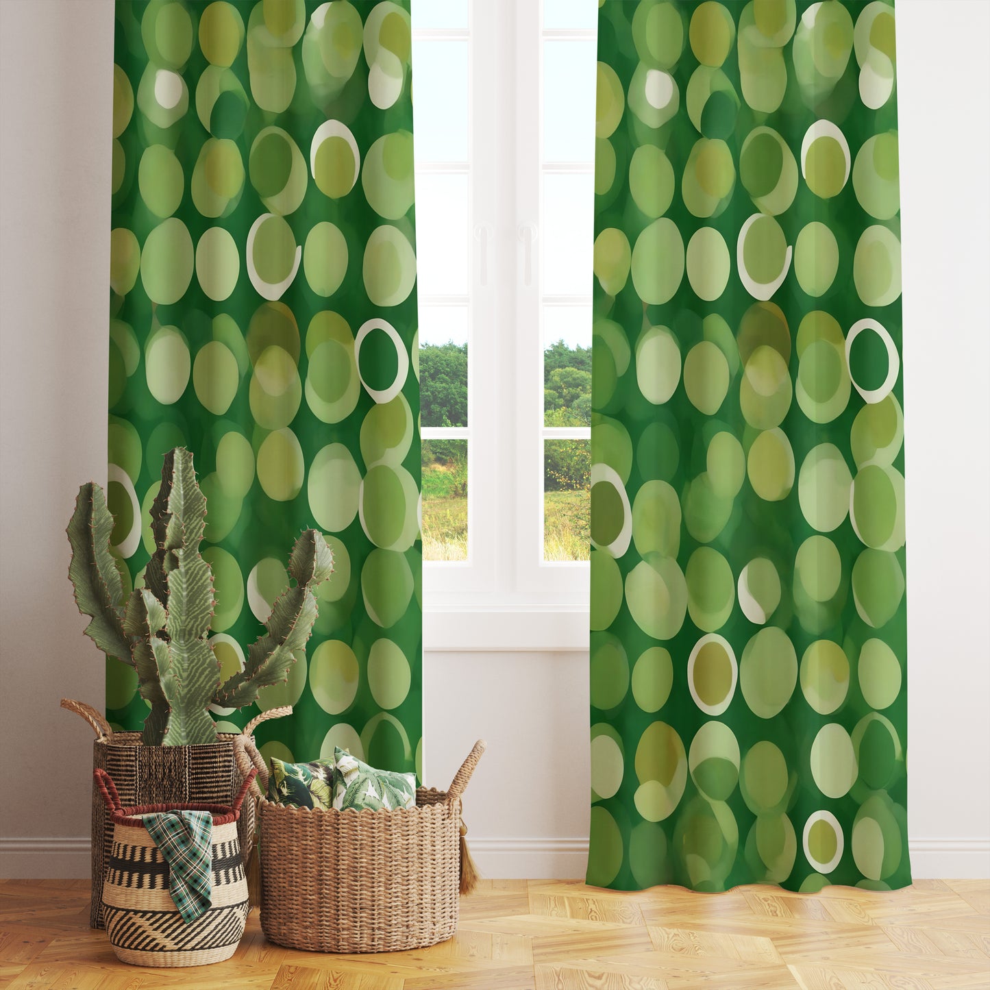 Green Botanical Printed Curtains Leafy Greens Window Panels