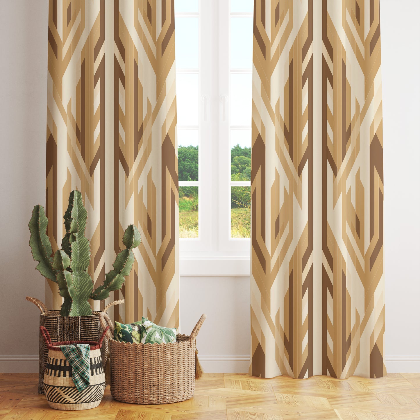 Abstract Seamless Printed Curtains Modern Eyelet Drapes