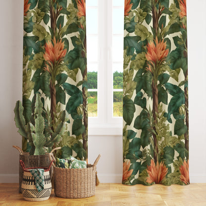 Green Leaves Modern Floral Curtains