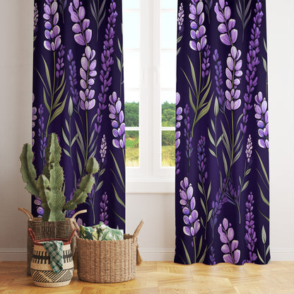 Floral Lavender Curtains Purple Leaves Zigzag Drape